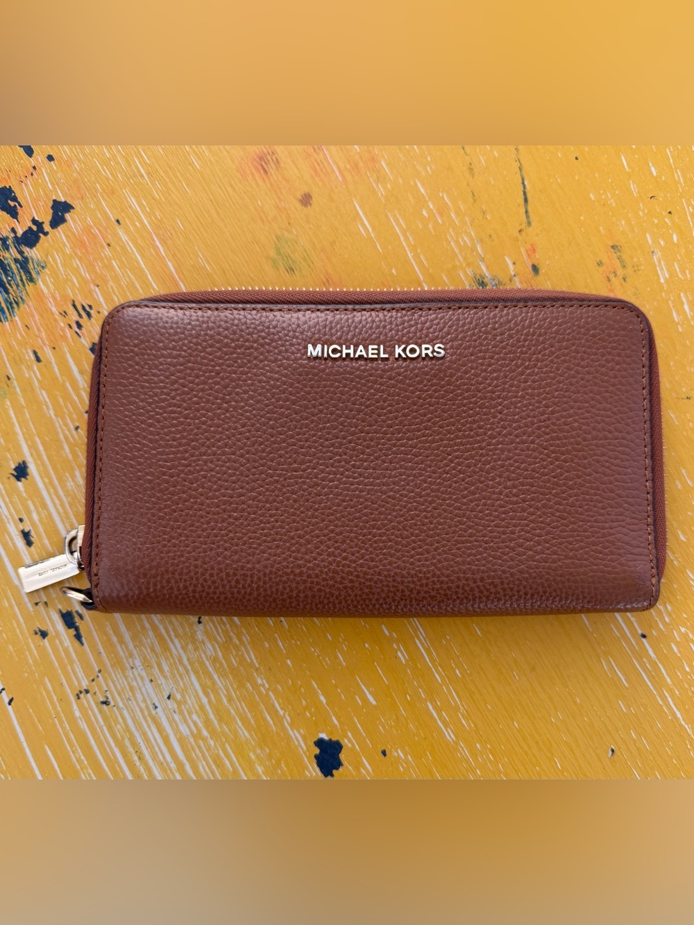 Michael Kors Chestnut Pebbled Leather Zip-Around Wallet